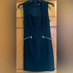 Rag & Bone Black Stretch Crepe Leather Suede Panel mini dress, size 0